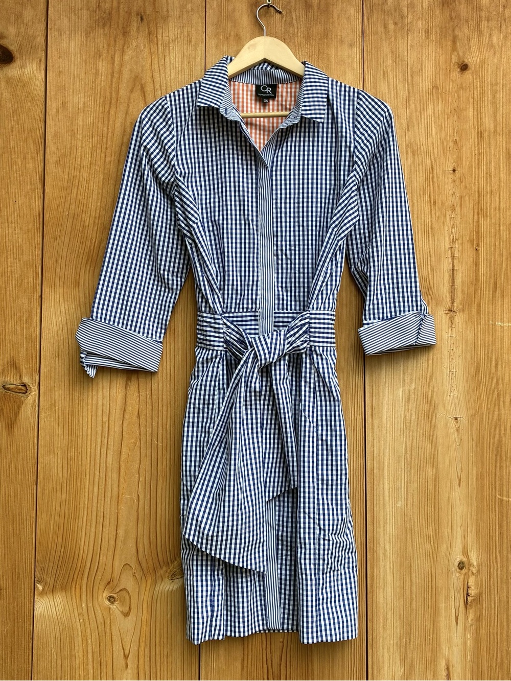 Connie Roberson EUC Blue White Check Belted Shirtdress Sz XS